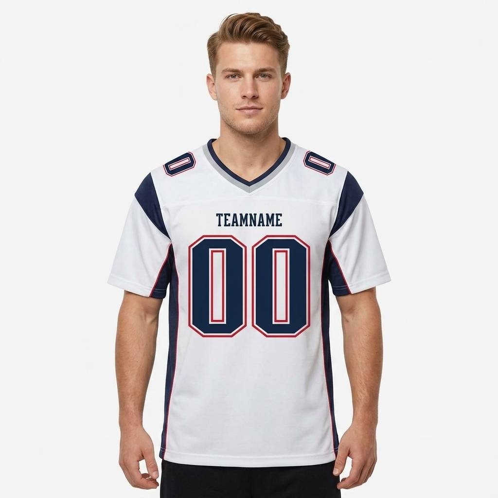 Custom White & Navy/Red Classic Football Jersey