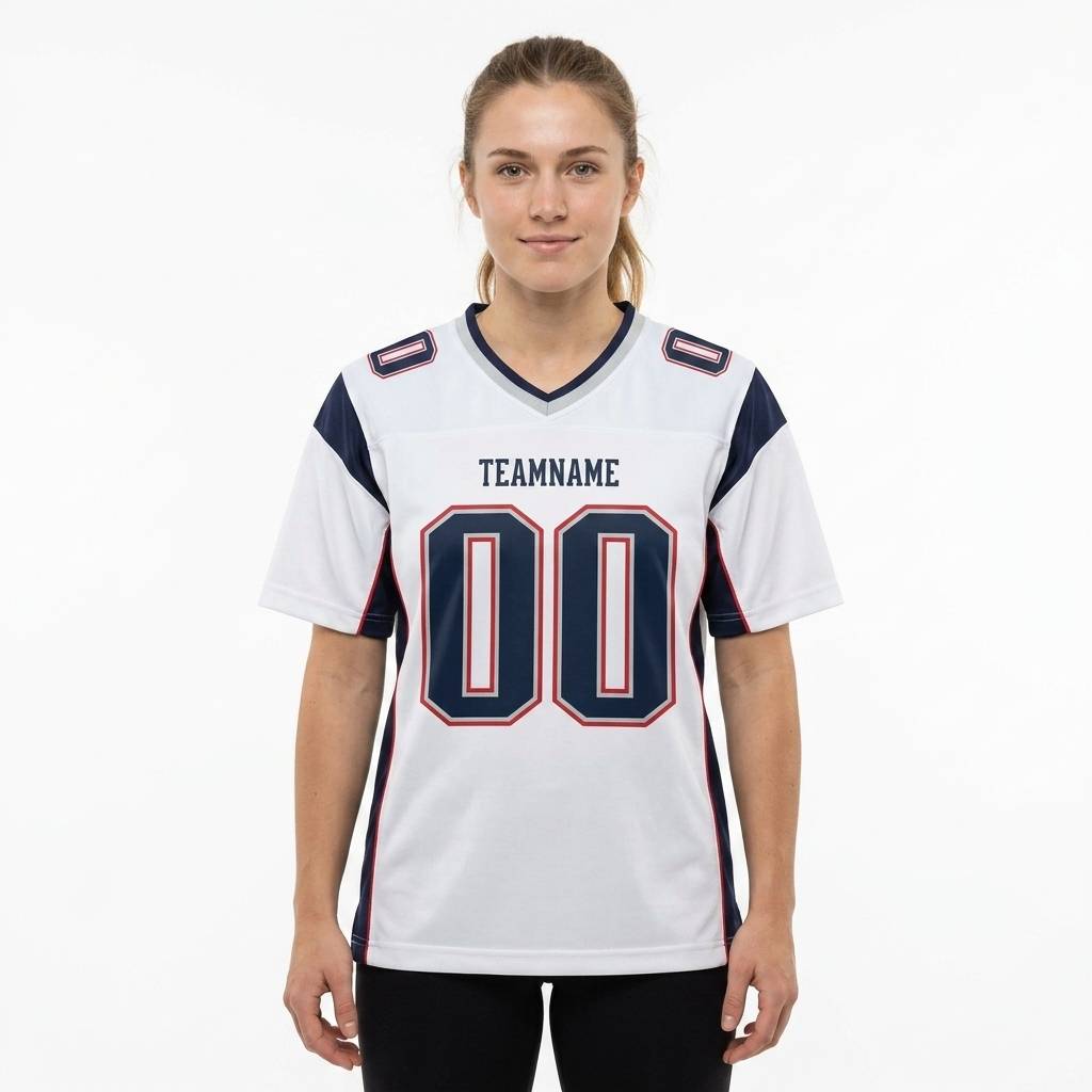 Custom White & Navy/Red Classic Football Jersey