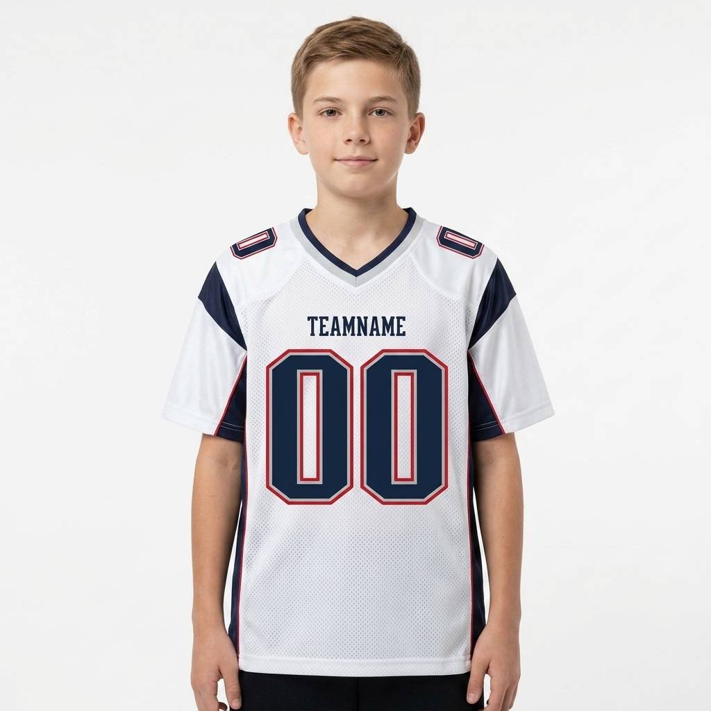 Custom White & Navy/Red Classic Football Jersey