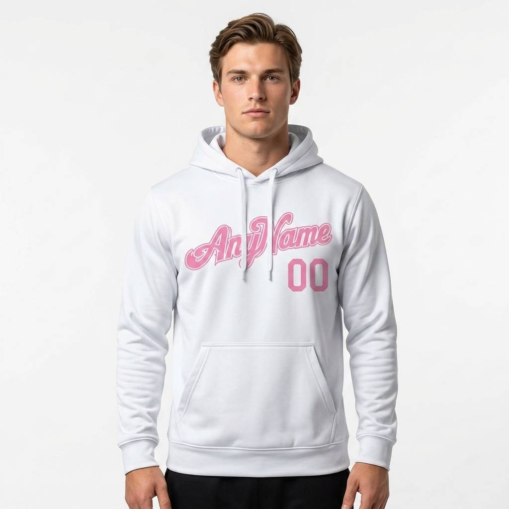 Custom White & Pink Pullover Sports Sweatshirt Hoodie