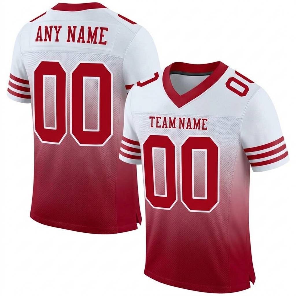 Custom White & Red Gradient Football Jersey