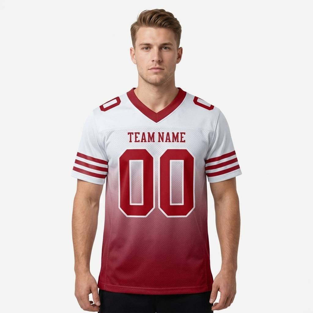 Custom White & Red Gradient Football Jersey