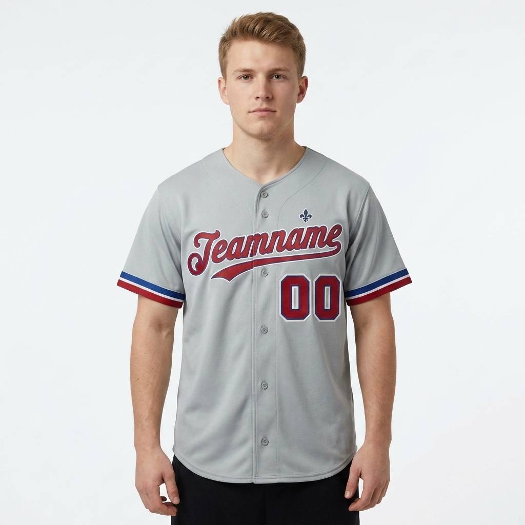 Custom Grey & Red/Royal Baseball Classic Jersey