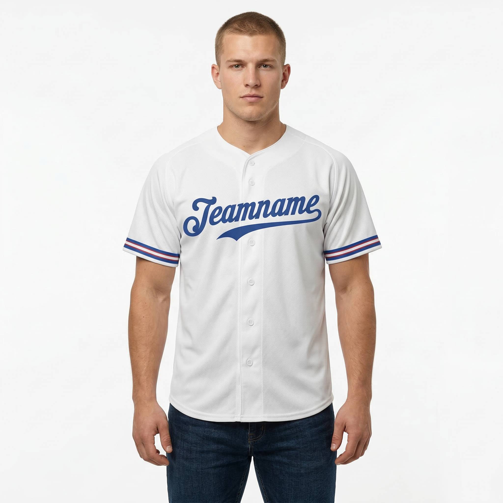 Custom White & Royal Blue Classic Fashion Baseball Jersey