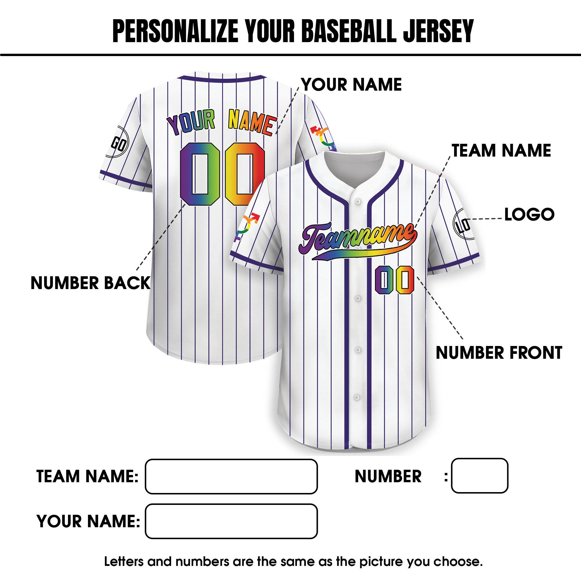 Dripnovawear.com LGBT Custom White Royal Pinstripe Rainbow Baseball Jersey