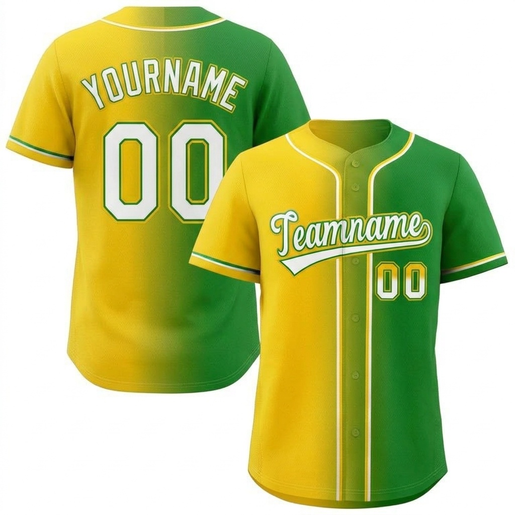 Custom Yellow & Green/White Gradient Fashion Baseball Jersey