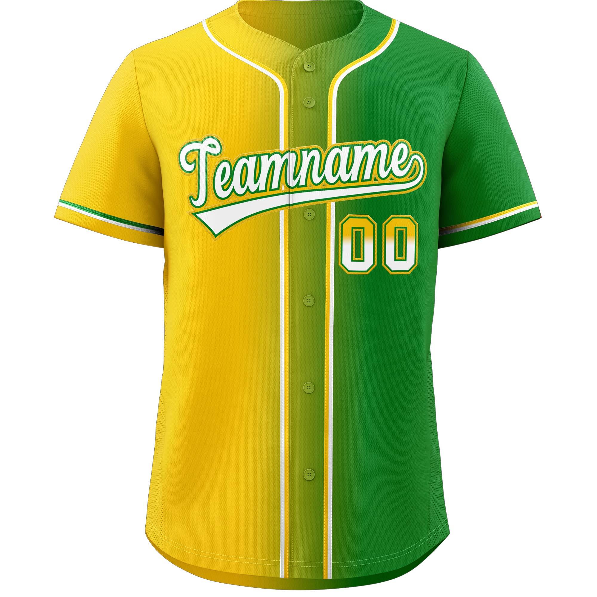 Custom Yellow & Green/White Gradient Fashion Baseball Jersey