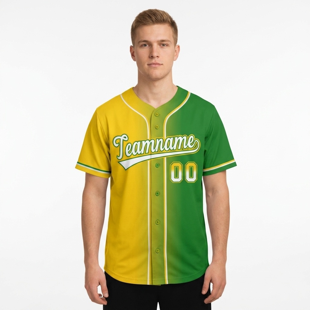 Custom Yellow & Green/White Gradient Fashion Baseball Jersey