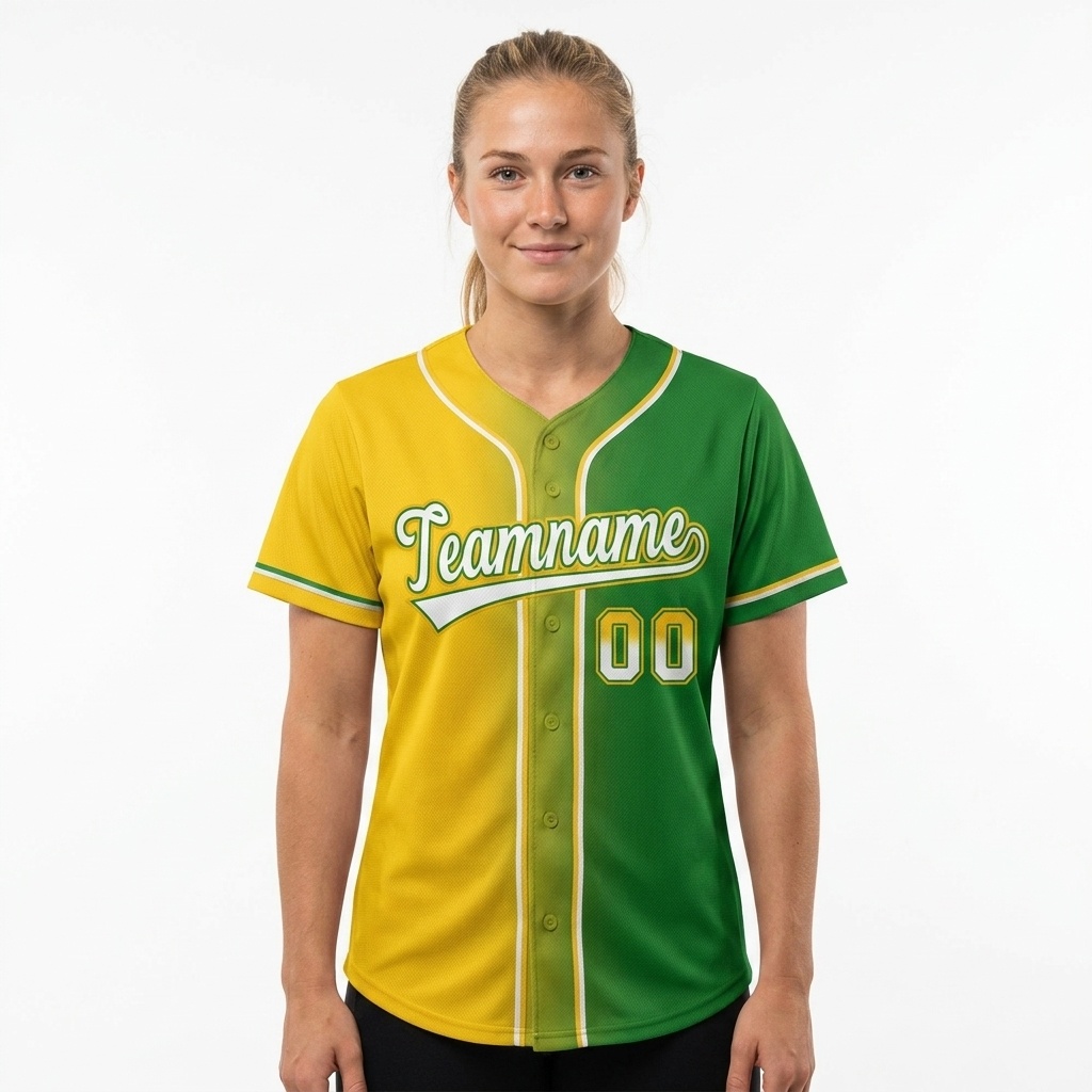 Custom Yellow & Green/White Gradient Fashion Baseball Jersey