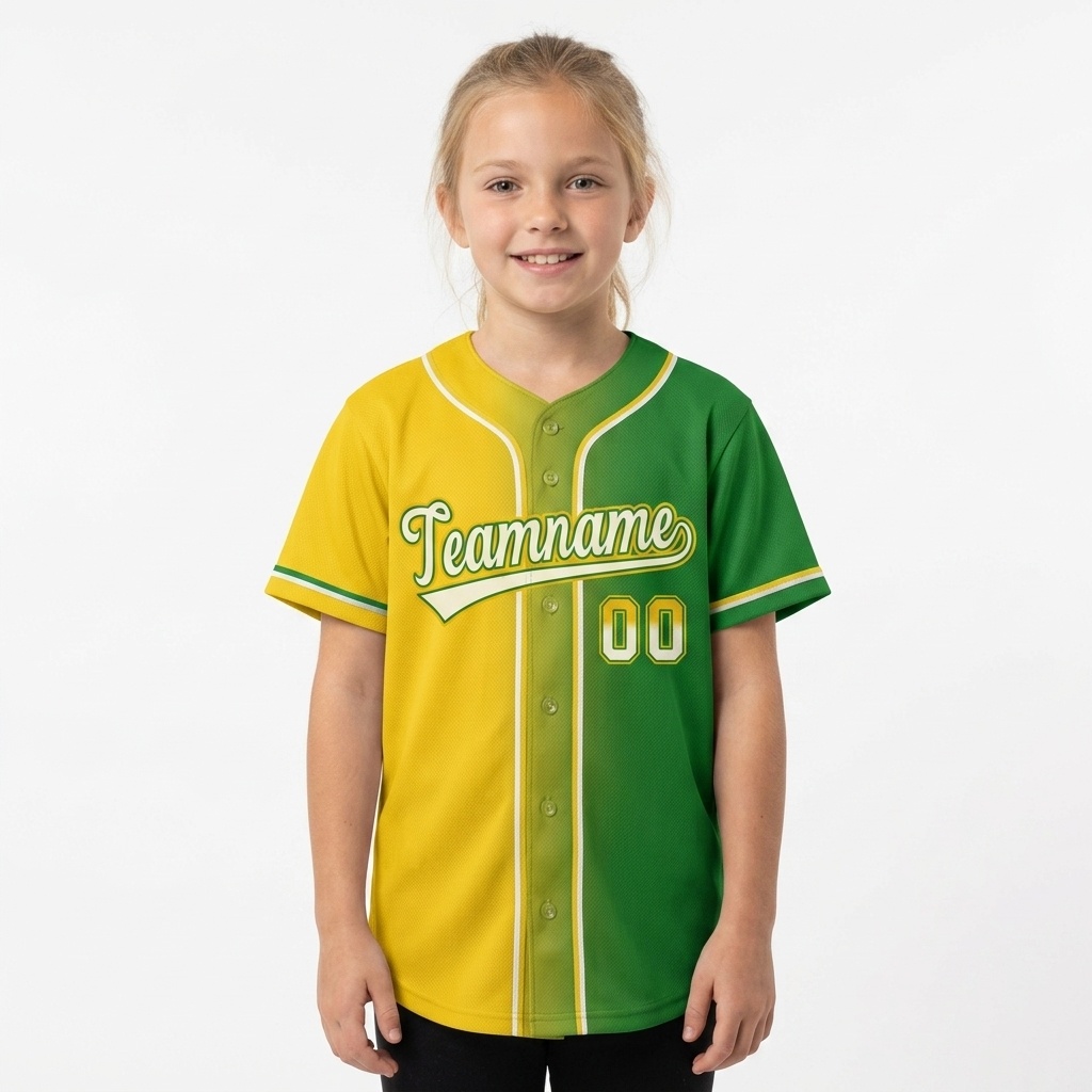 Custom Yellow & Green/White Gradient Fashion Baseball Jersey