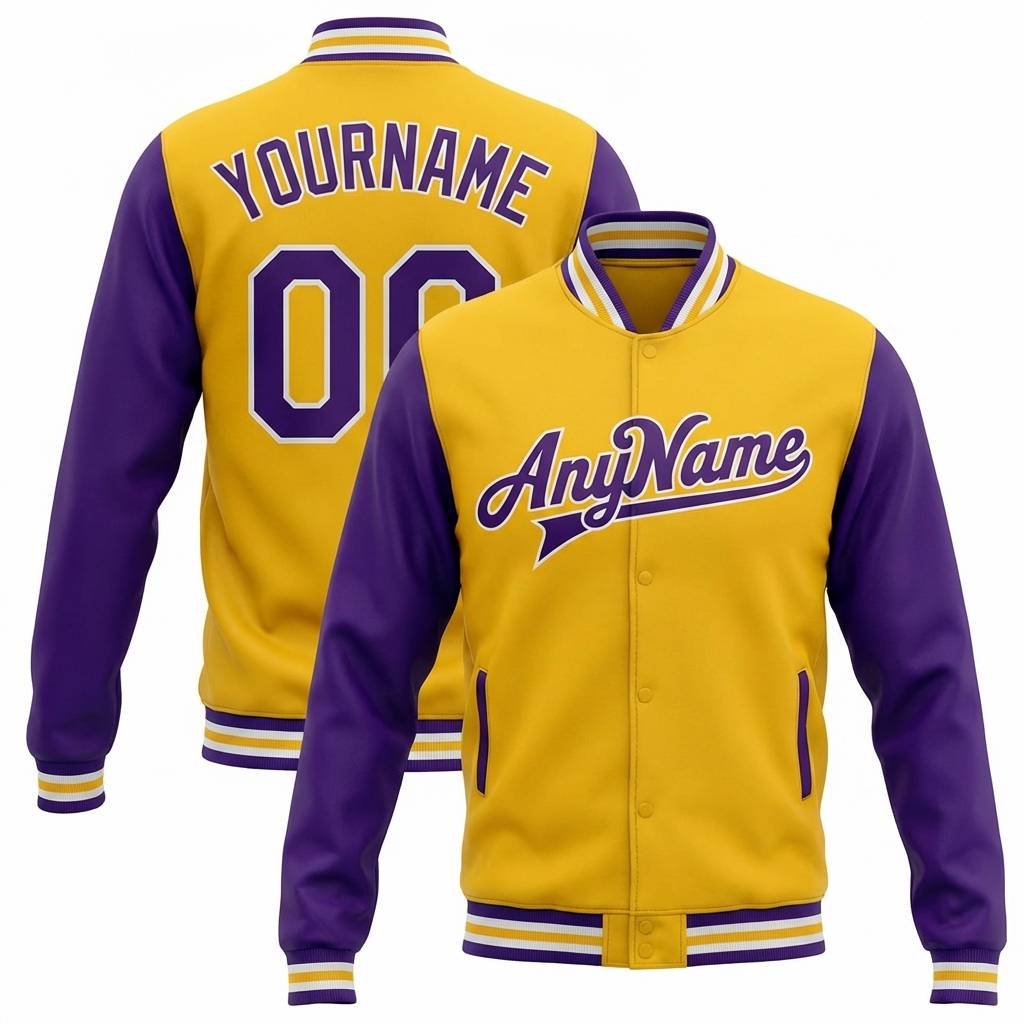 Custom Yellow & Purple/White Full-Snap Raglan Sleeve Fleece Jacket