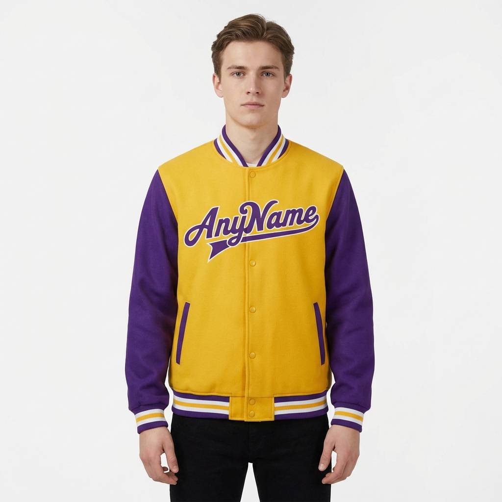 Custom Yellow & Purple/White Full-Snap Raglan Sleeve Fleece Jacket