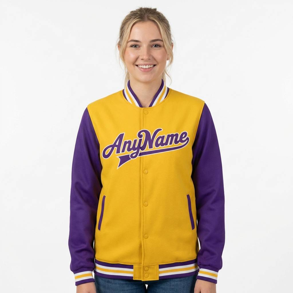 Custom Yellow & Purple/White Full-Snap Raglan Sleeve Fleece Jacket