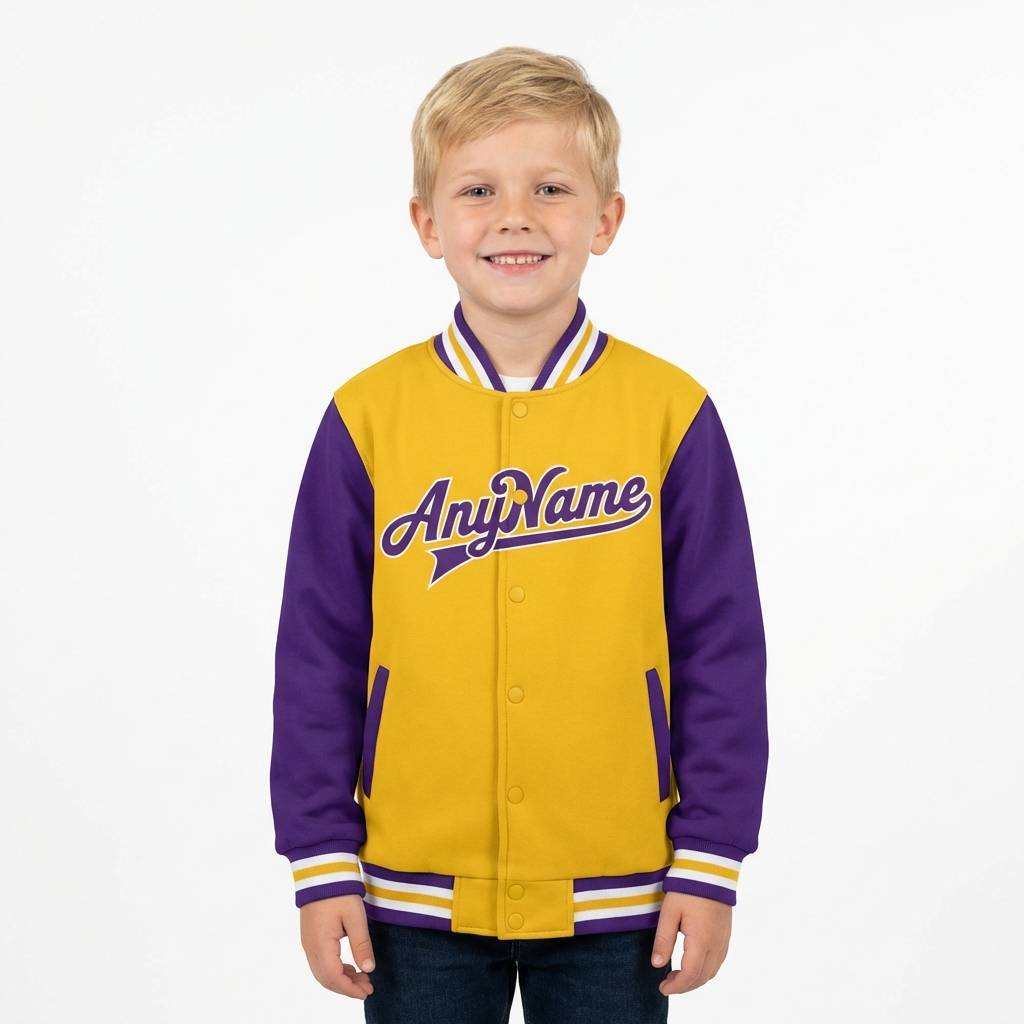Custom Yellow & Purple/White Full-Snap Raglan Sleeve Fleece Jacket