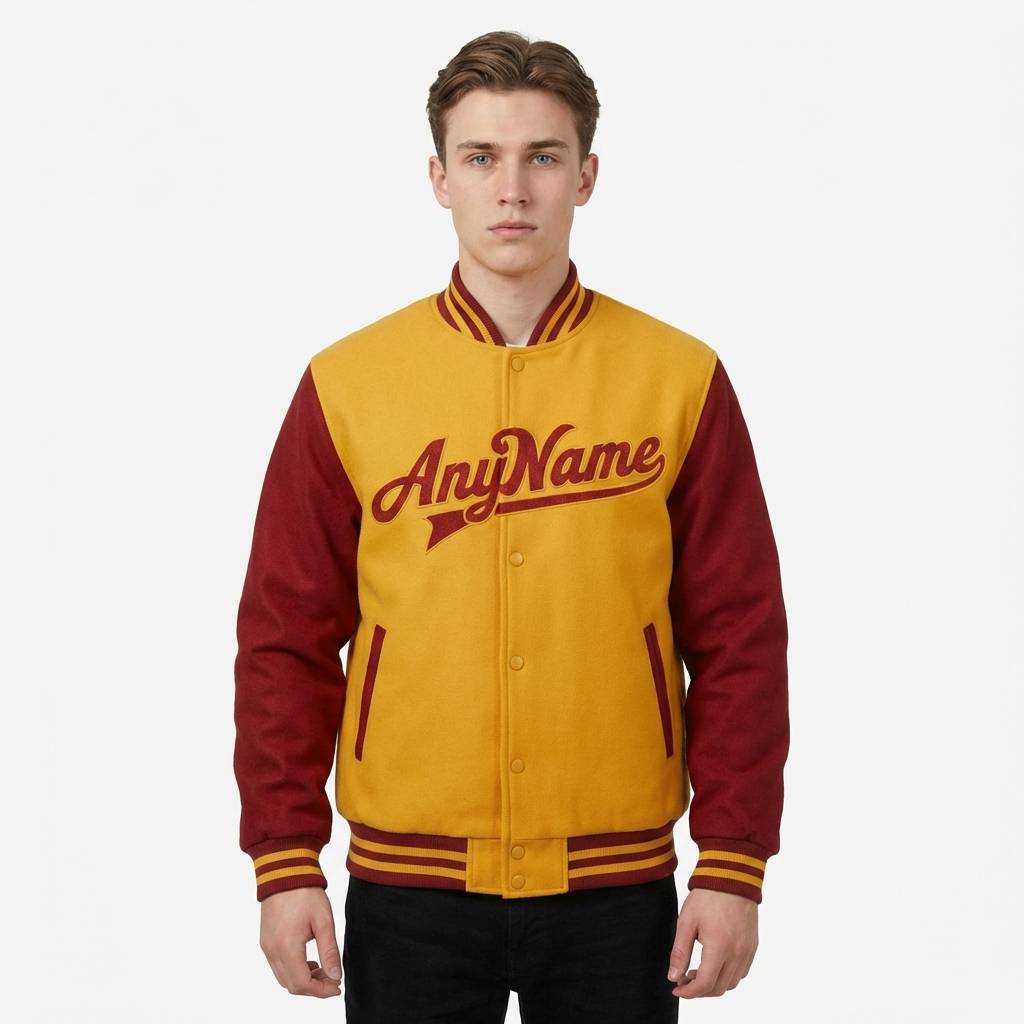 Custom Yellow & Red Full-Snap Raglan Sleeve Fleece Jacket