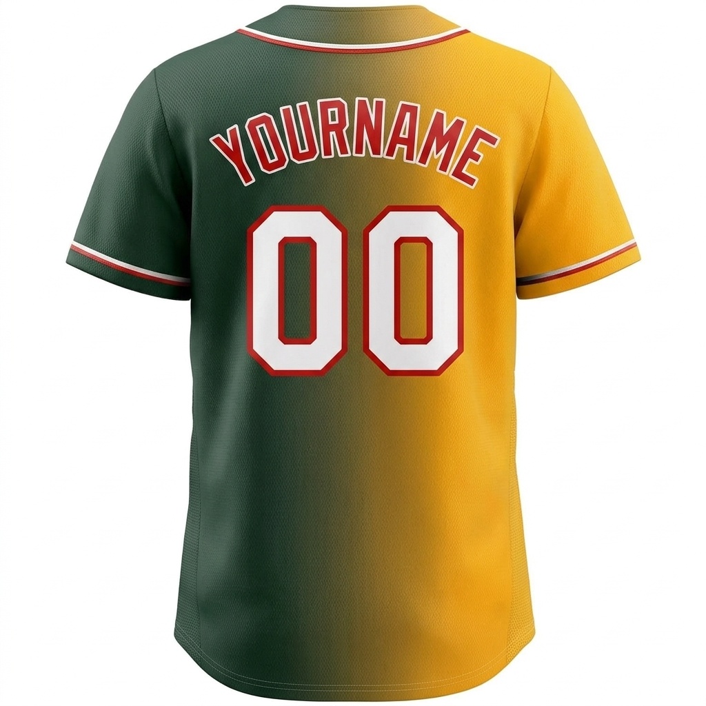 Custom Forest Green & Yellow-Red Gradient Fashion Baseball Jersey
