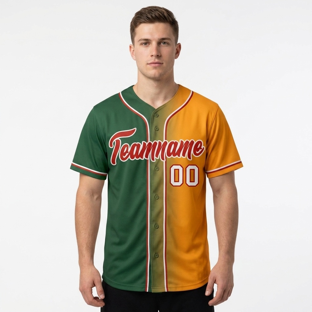 Custom Forest Green & Yellow-Red Gradient Fashion Baseball Jersey