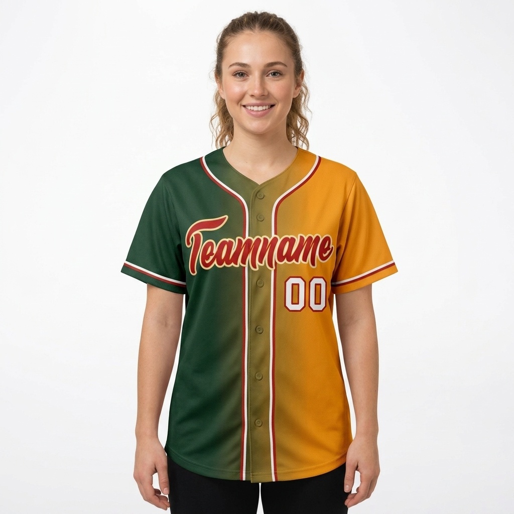 Custom Forest Green & Yellow-Red Gradient Fashion Baseball Jersey