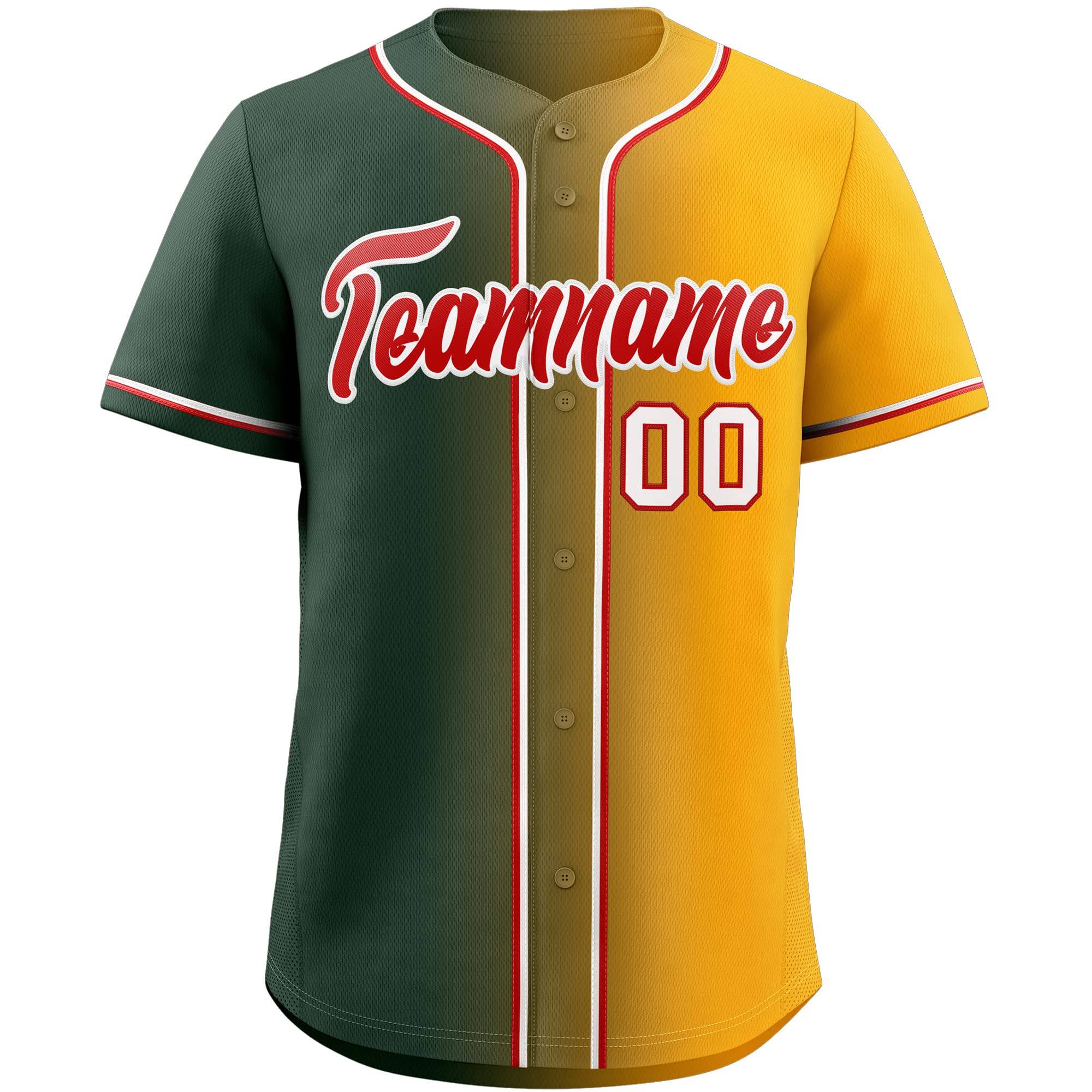 Custom Forest Green & Yellow-Red Gradient Fashion Baseball Jersey