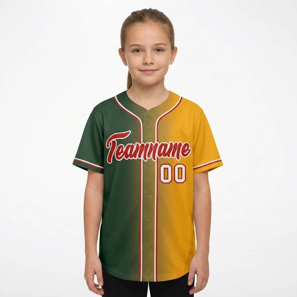 Custom Forest Green & Yellow-Red Gradient Fashion Baseball Jersey