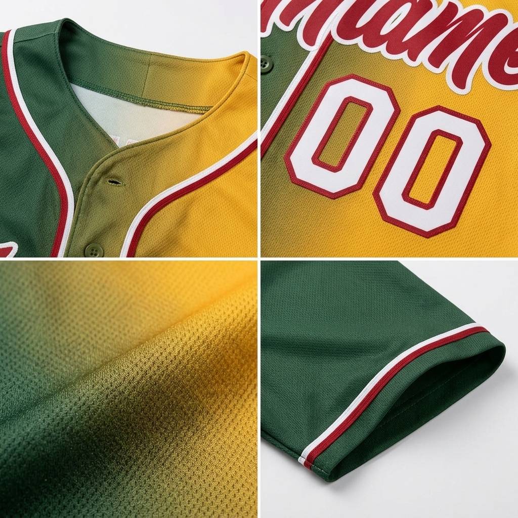 Custom Forest Green & Yellow-Red Gradient Fashion Baseball Jersey