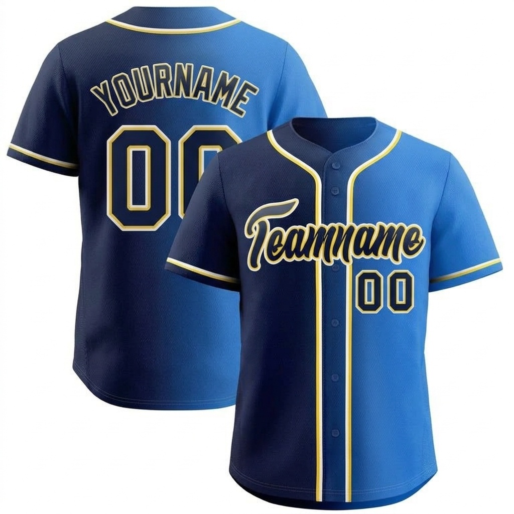 Custom Navy & Blue Gradient Fashion Baseball Jersey
