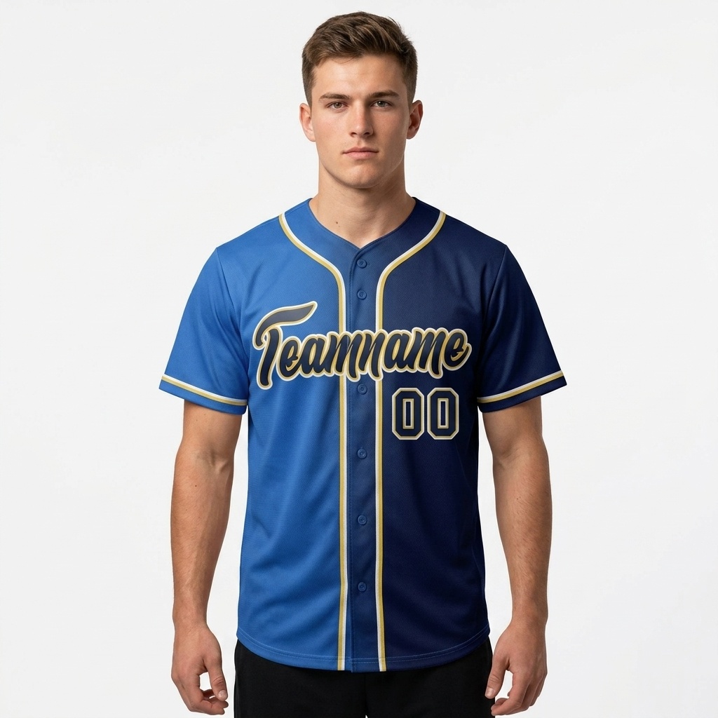 Custom Navy & Blue Gradient Fashion Baseball Jersey