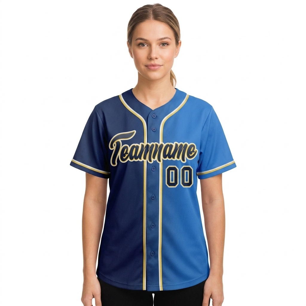 Custom Navy & Blue Gradient Fashion Baseball Jersey