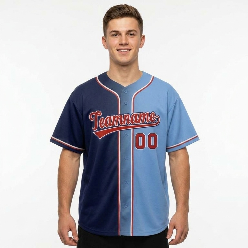 Custom Navy & Light Blue Gradient Fashion Baseball Jersey