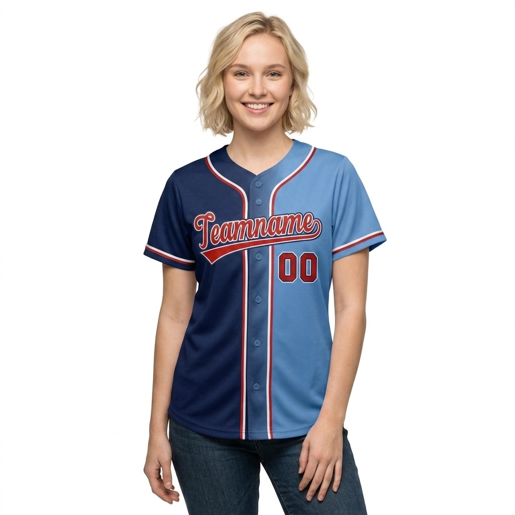 Custom Navy & Light Blue Gradient Fashion Baseball Jersey