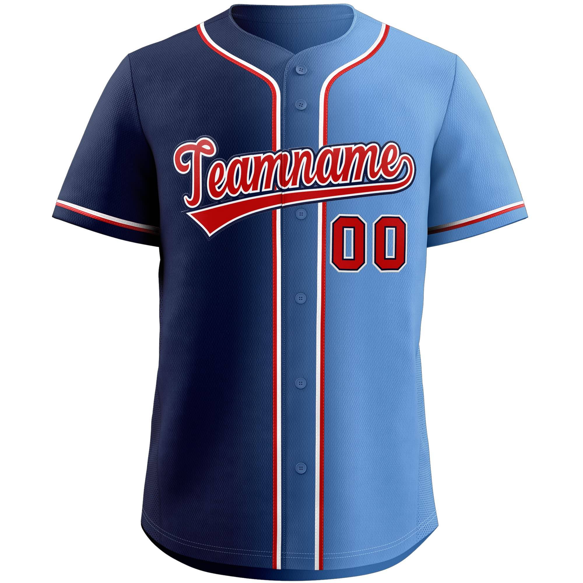 Custom Navy & Light Blue Gradient Fashion Baseball Jersey