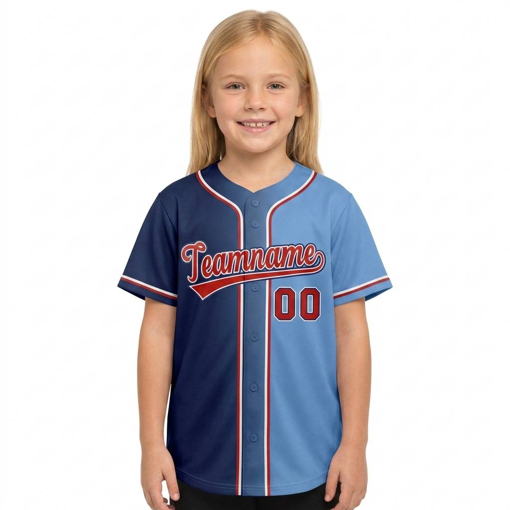 Custom Navy & Light Blue Gradient Fashion Baseball Jersey
