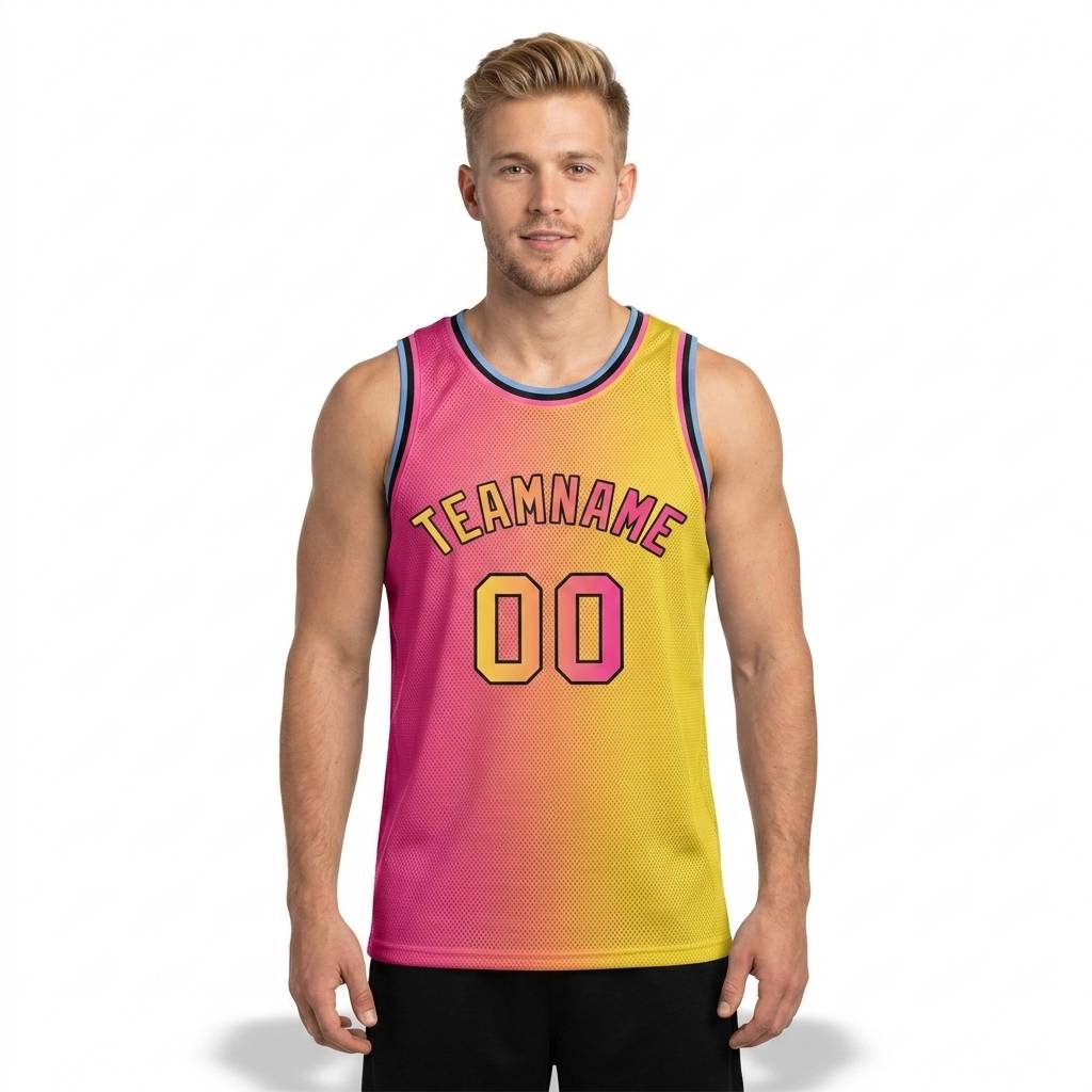 Custom Neon Pink & Yellow-Black Basketball Gradient Fashion City Edition Jersey