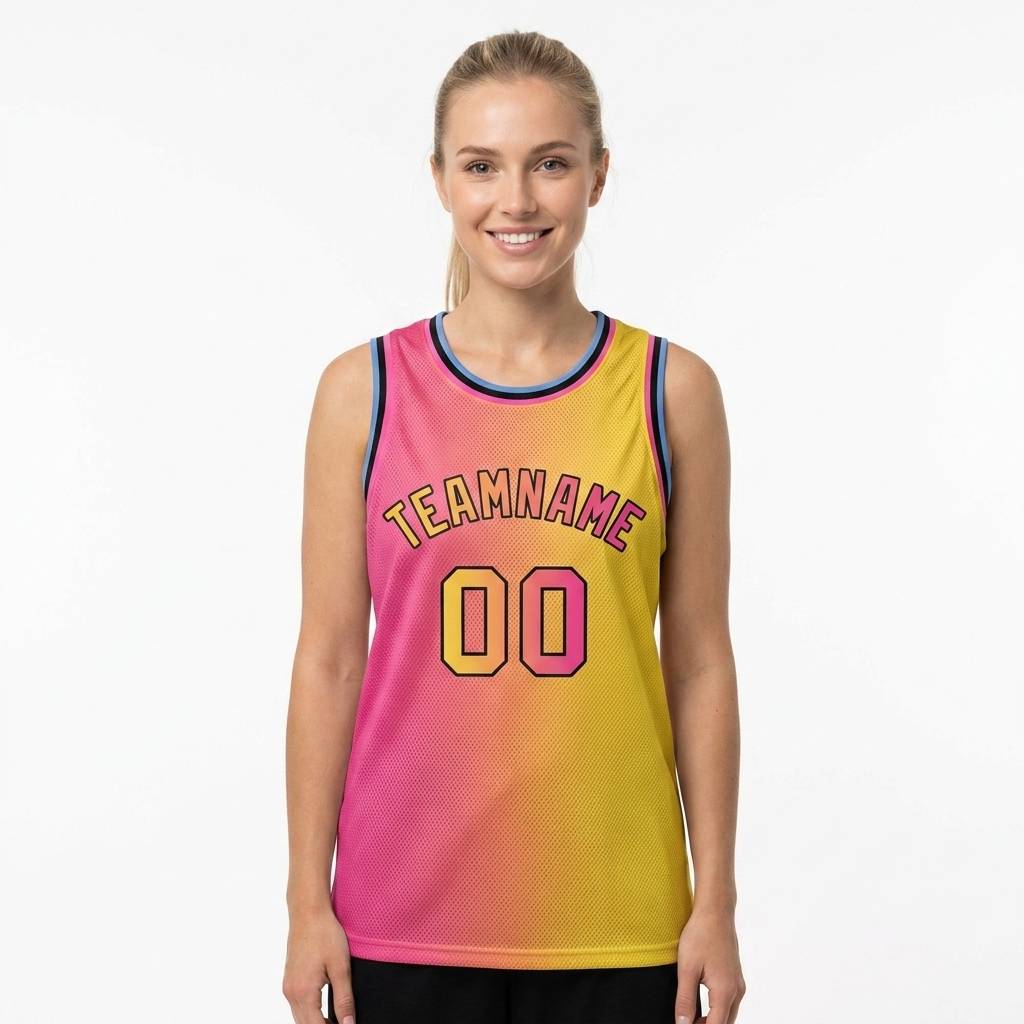 Custom Neon Pink & Yellow-Black Basketball Gradient Fashion City Edition Jersey