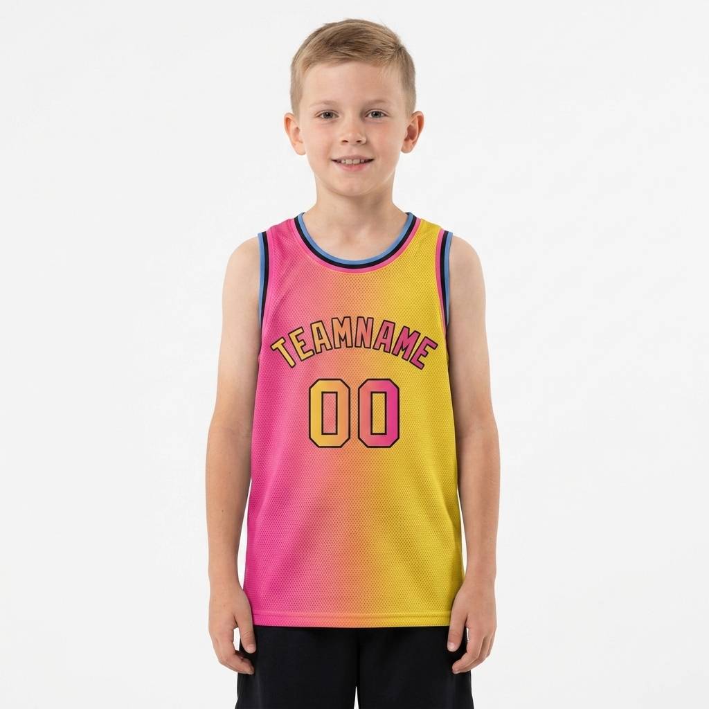 Custom Neon Pink & Yellow-Black Basketball Gradient Fashion City Edition Jersey