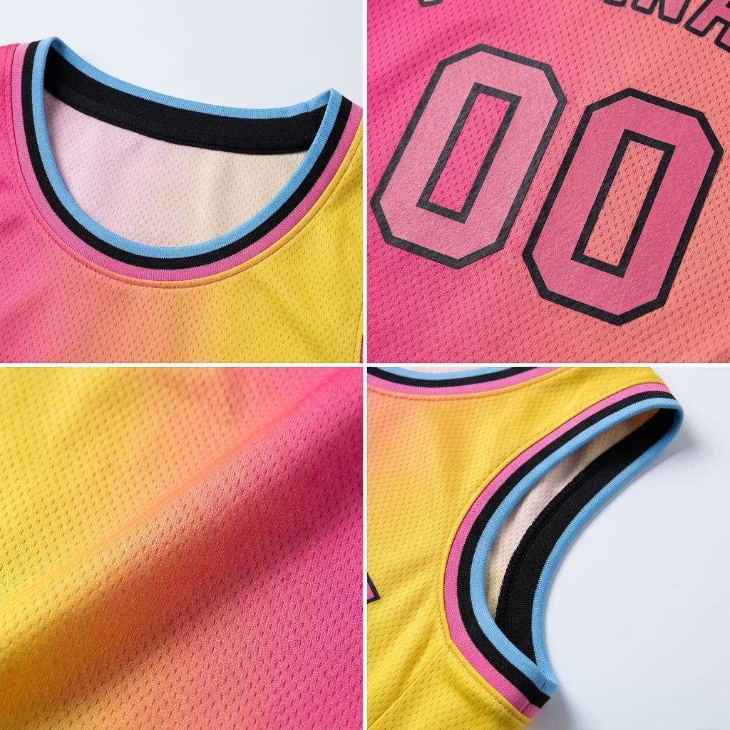 Custom Neon Pink & Yellow-Black Basketball Gradient Fashion City Edition Jersey