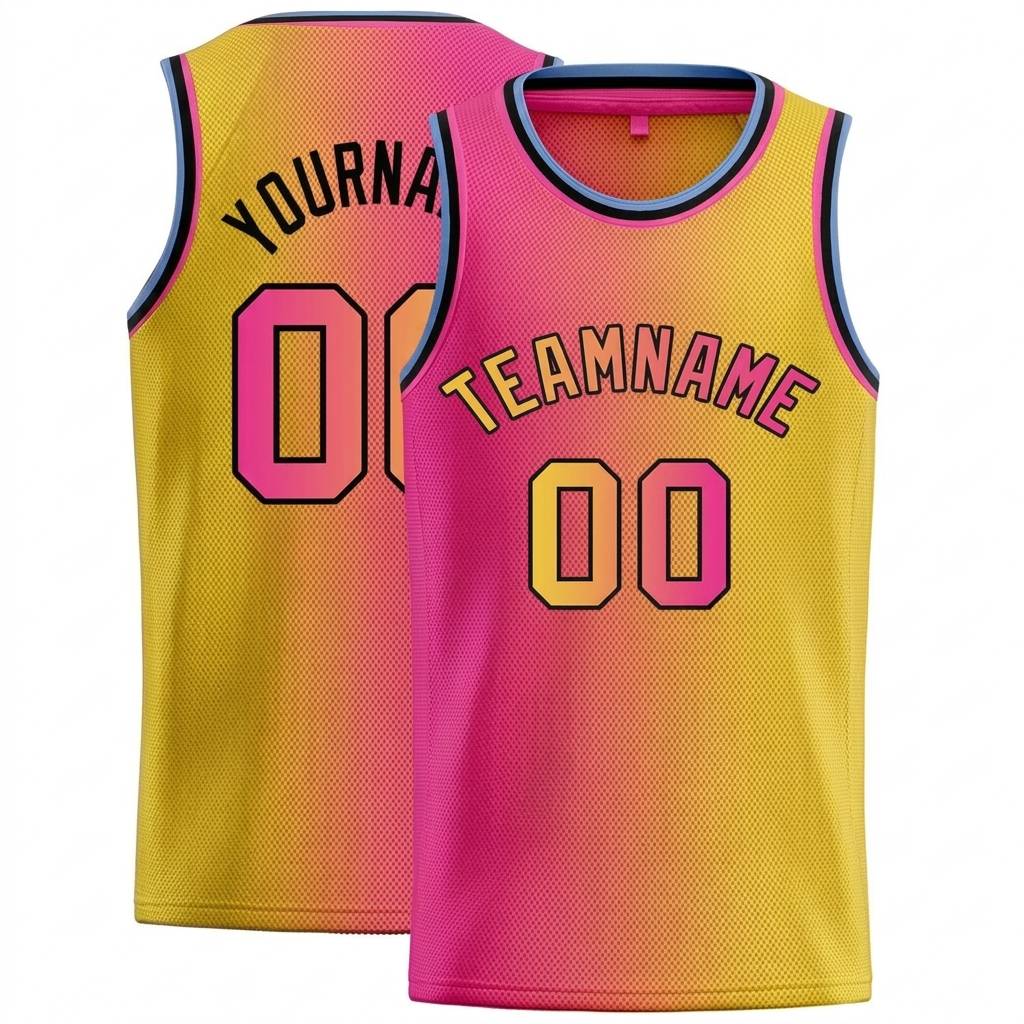 Custom Neon Pink & Yellow-Black Basketball Gradient Fashion City Edition Jersey