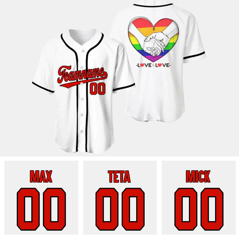 Pride LGBT Love Is Love Custom White Red-Black Baseball Jersey