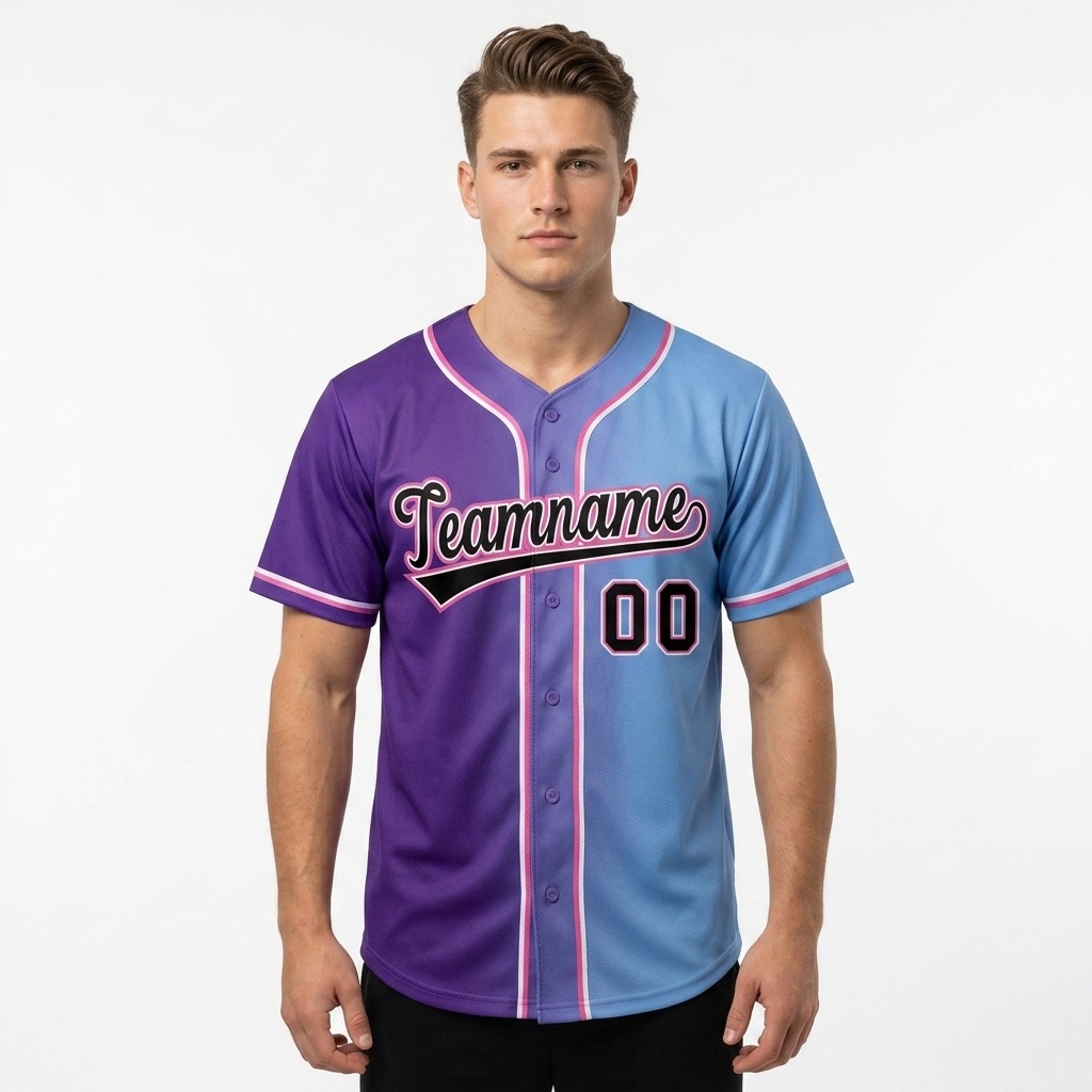 Custom Purple & Light Blue-Pink Gradient Fashion Baseball Jersey