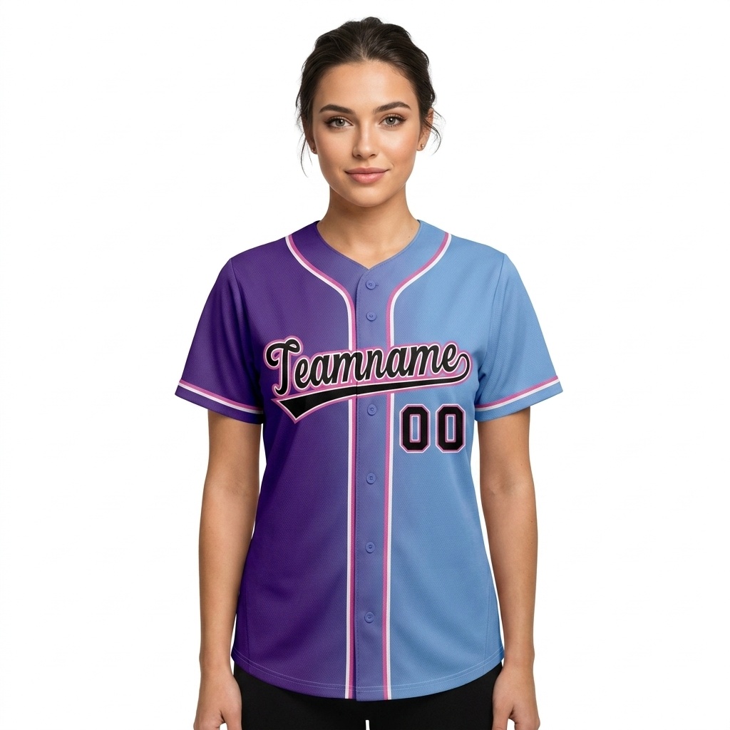 Custom Purple & Light Blue-Pink Gradient Fashion Baseball Jersey