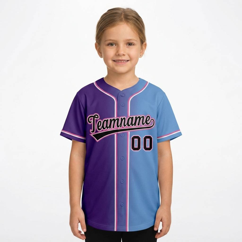Custom Purple & Light Blue-Pink Gradient Fashion Baseball Jersey