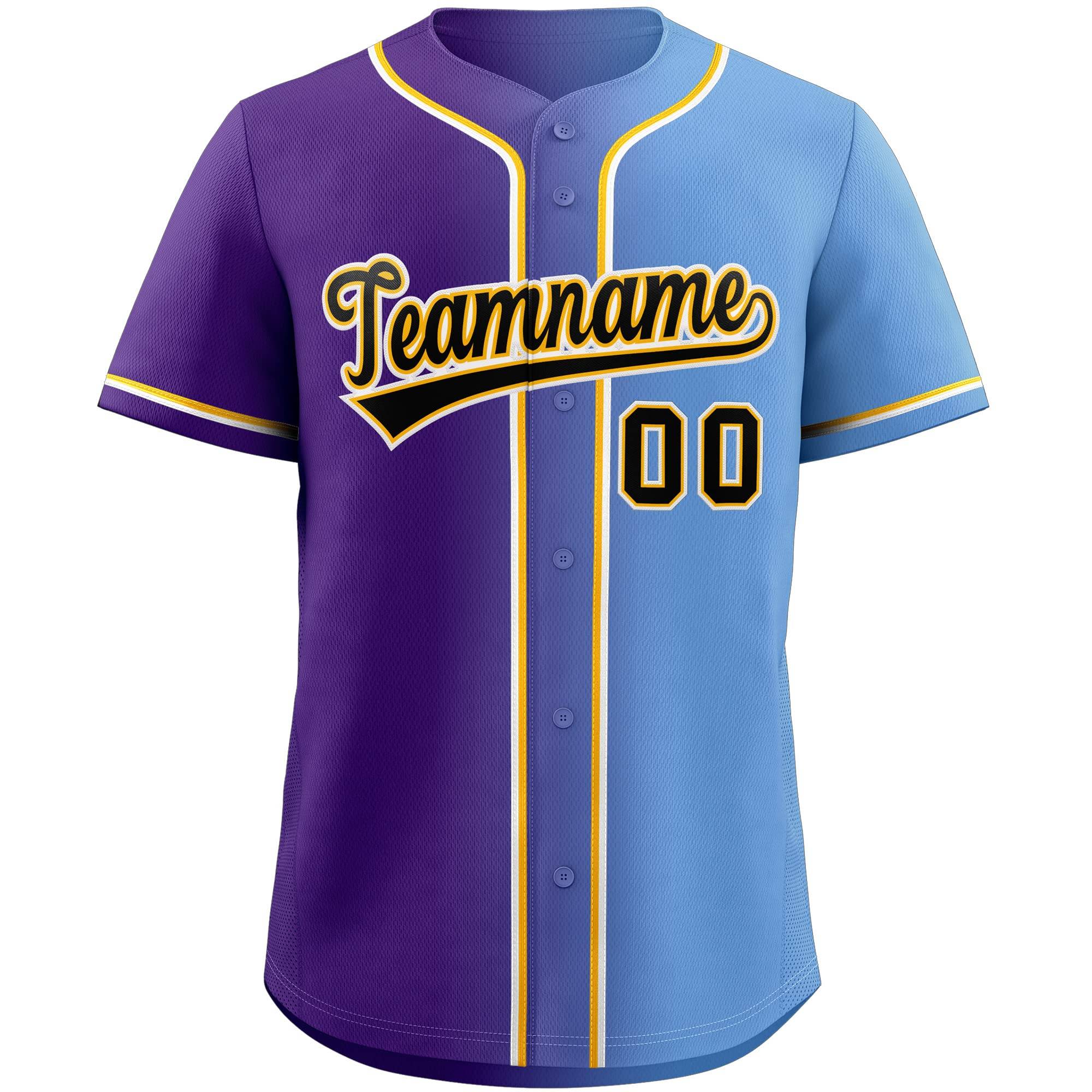 Custom Purple & Light Blue-Yellow Gradient Fashion Baseball Jersey