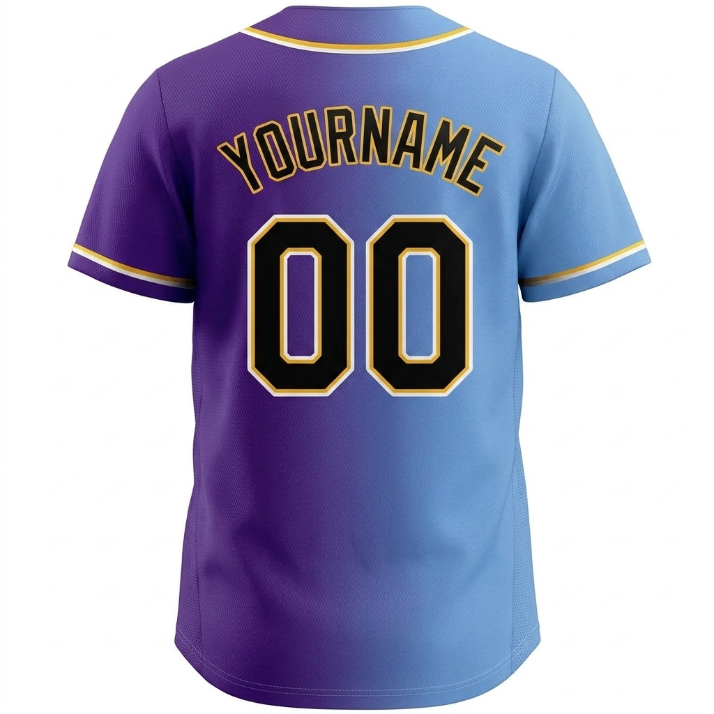 Custom Purple & Light Blue-Yellow Gradient Fashion Baseball Jersey