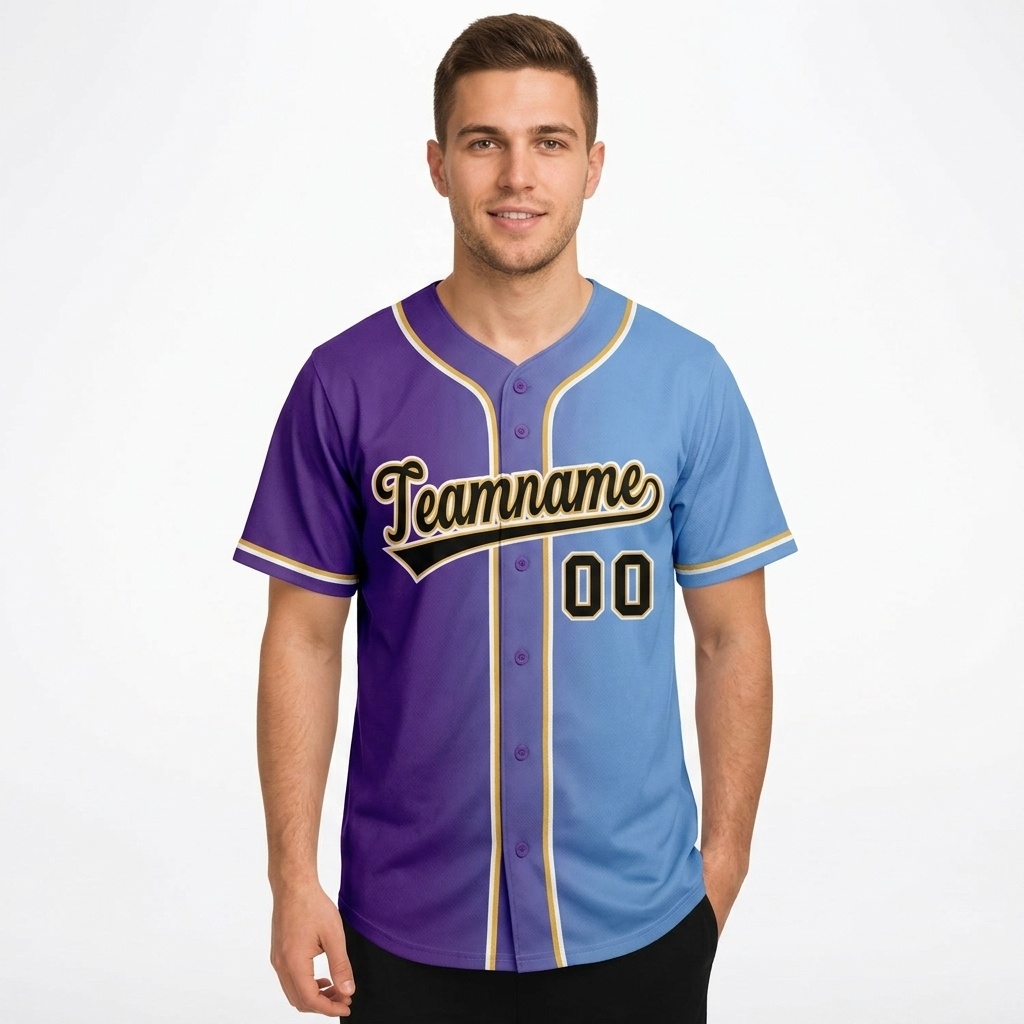 Custom Purple & Light Blue-Yellow Gradient Fashion Baseball Jersey