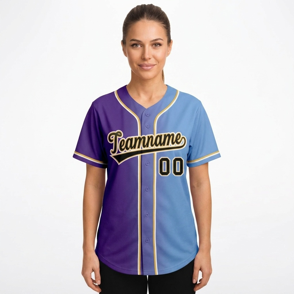 Custom Purple & Light Blue-Yellow Gradient Fashion Baseball Jersey