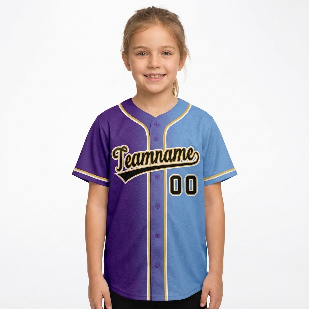 Custom Purple & Light Blue-Yellow Gradient Fashion Baseball Jersey