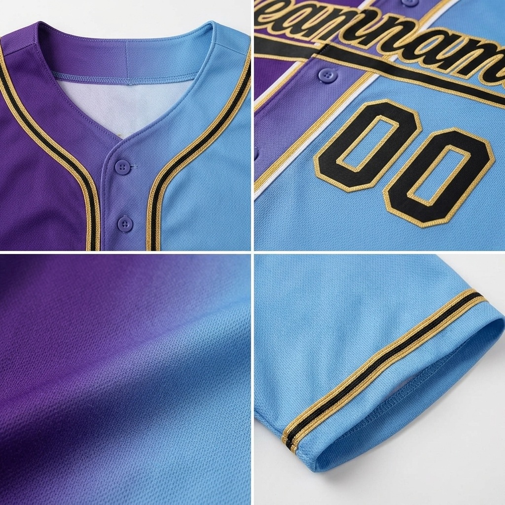 Custom Purple & Light Blue-Yellow Gradient Fashion Baseball Jersey