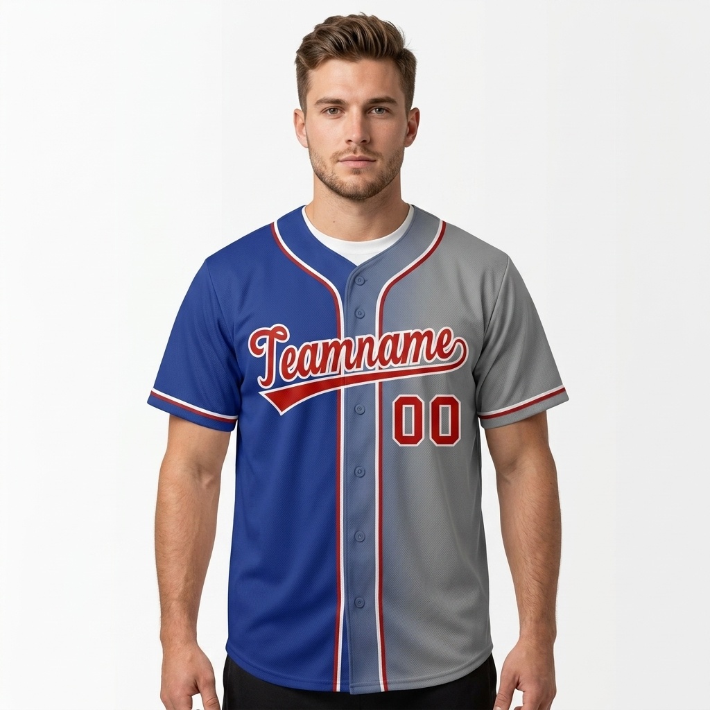 Custom Royal & Grey-Red Gradient Fashion Baseball Jersey