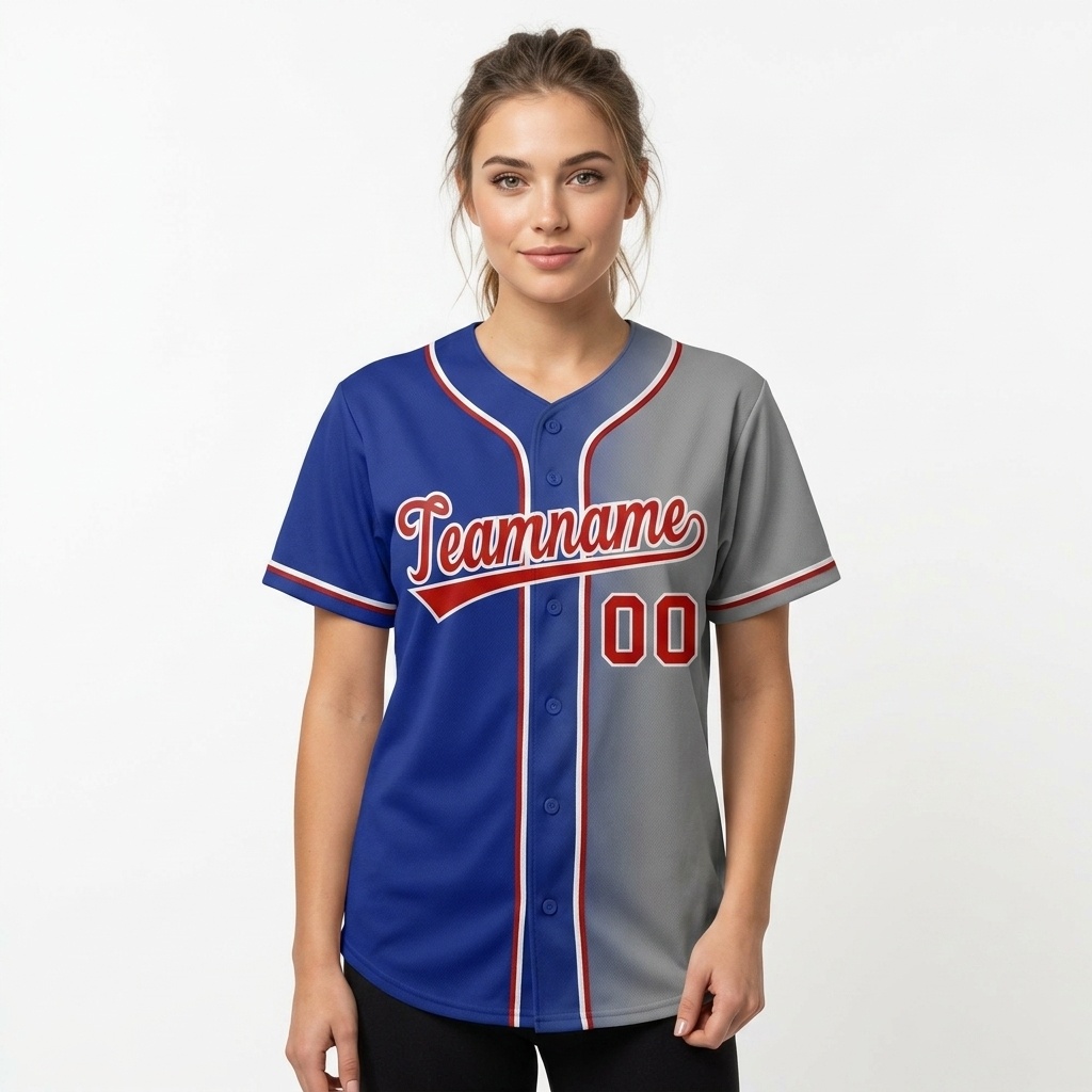 Custom Royal & Grey-Red Gradient Fashion Baseball Jersey