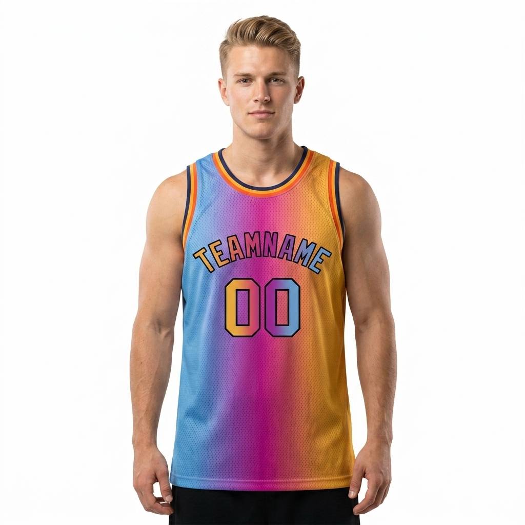 Custom Sky Blue & Yellow-Pink Basketball Gradient Fashion City Edition Jersey